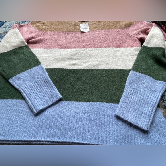 J.Crew jcrew Stripe Sweater Plaid Cape Scarf Wrap fringe SMALL Womens NEW shirt - Picture 10 of 13